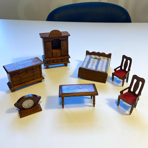 Dolls house bedroom set wooden - set,