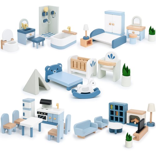 Wooden dollhouse furniture set - wooden,
