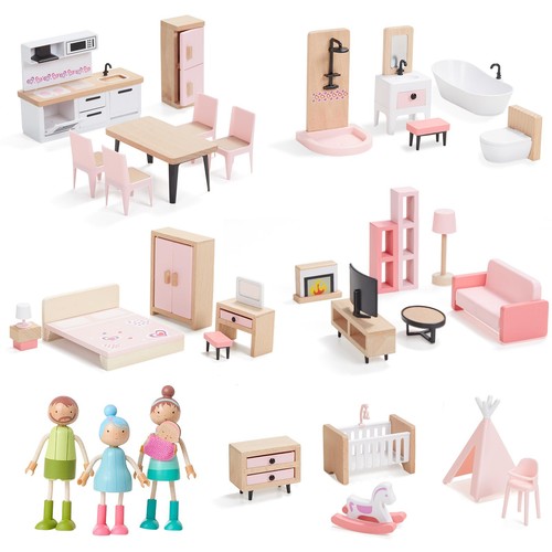 Wooden dollhouse furniture set - wooden,
