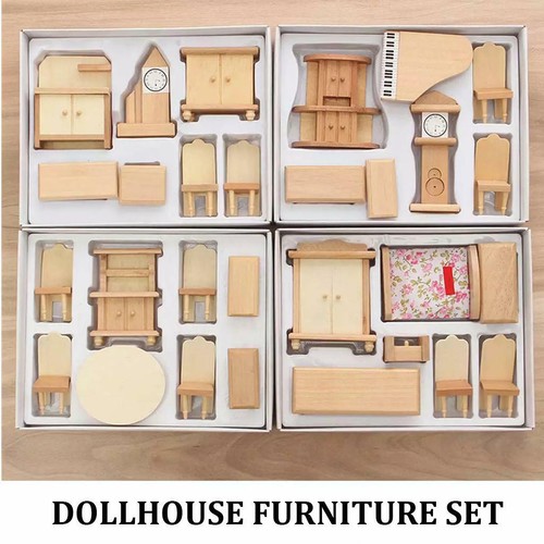 Wooden dollhouse furniture set - wooden,