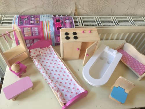 Wooden dolls house - house, furniture