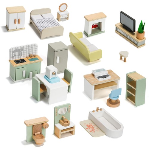 Wooden dollhouse furniture set - dollhouse,