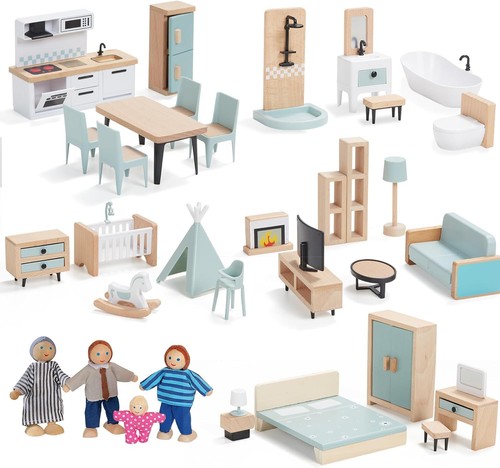 Wooden dollhouse furniture set - dollhouse,
