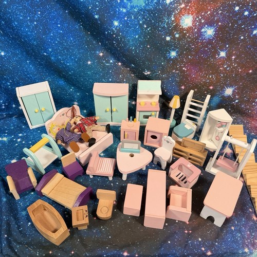 Wooden dolls house - house, furniture